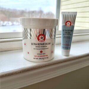 First Aid Beauty Ultra Repair Cream - 14 oz Peppermint Twist with travel size.